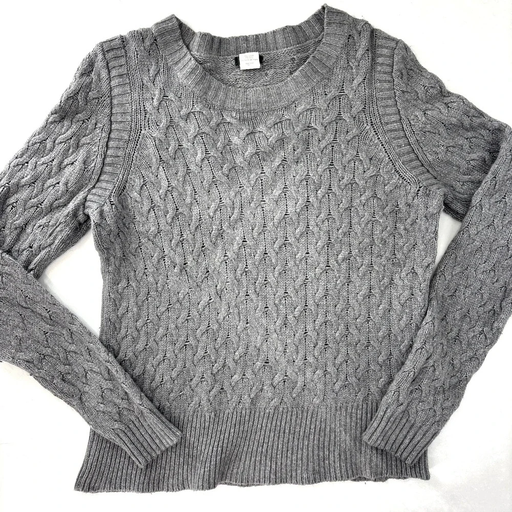Vintage J Crew‎ Cable Knit Sweater Women L Wool Angora Rabbit Hair Gray Preppy